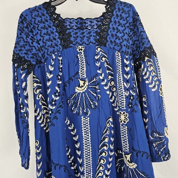 FLOREAT ANTHROPOLOGIE Black Blue Embroider Floral LISSE Peasant BOHO Dress 2 - Picture 6 of 10